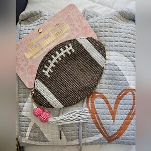 Handmade Beaded Football Pouch And Sz Large Waffle Knit Football Hoodie BUNDLE